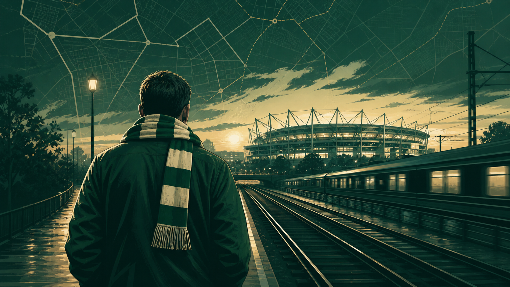 Personal football journey shown as connected stadiums and matches