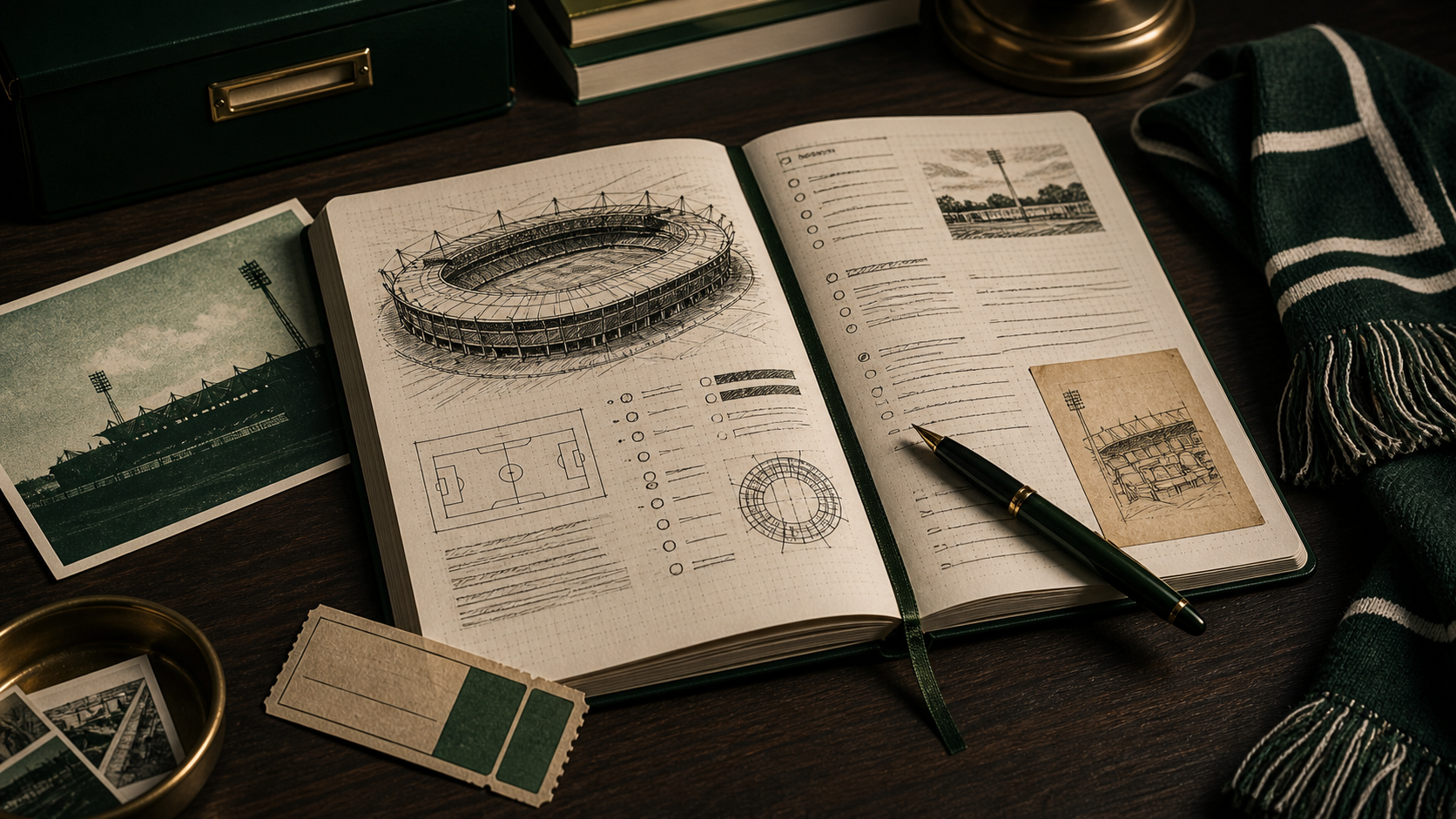 Calendar and football route notes used to plan a groundhopping season