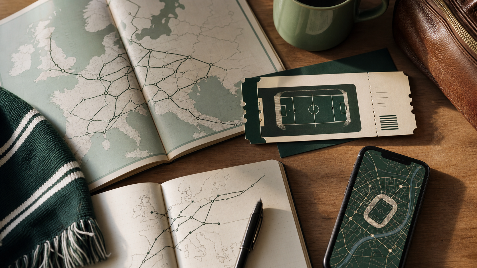 Football map and notebook showing anchor and wildcard trips