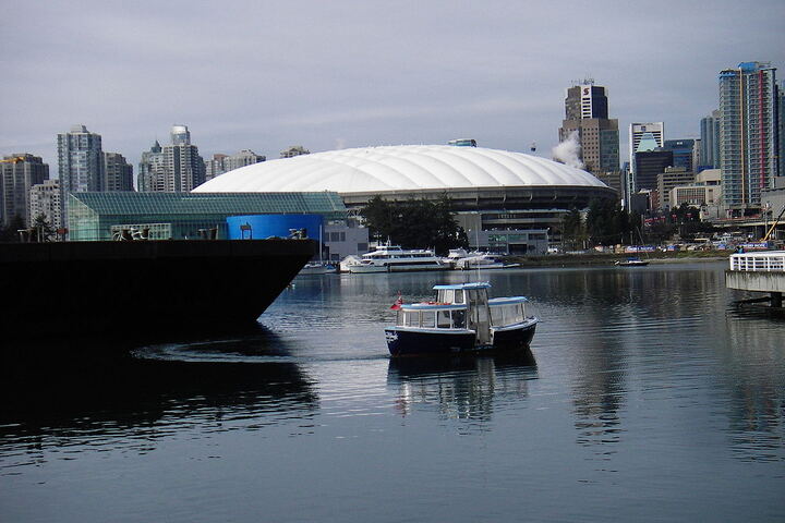 BC Place stadium in Vancouver from the surrounding city