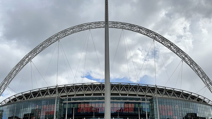 Wembley Stadium arch and main entrance in London